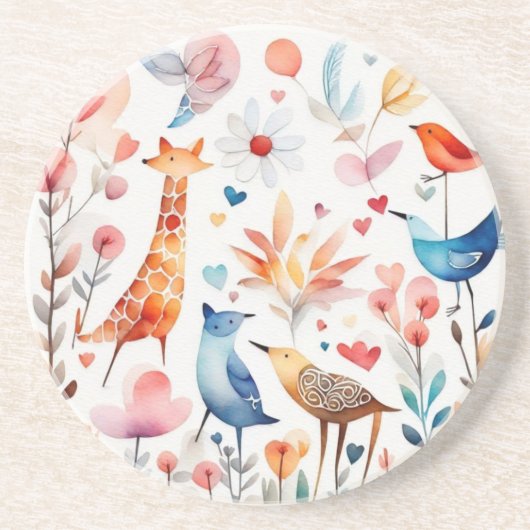 Leuke dieren in de tuin zandsteen onderzetter (Voorkant)