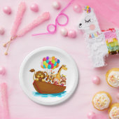 Leuke dieren in een boot met ballonnen papieren bordje (Feest)