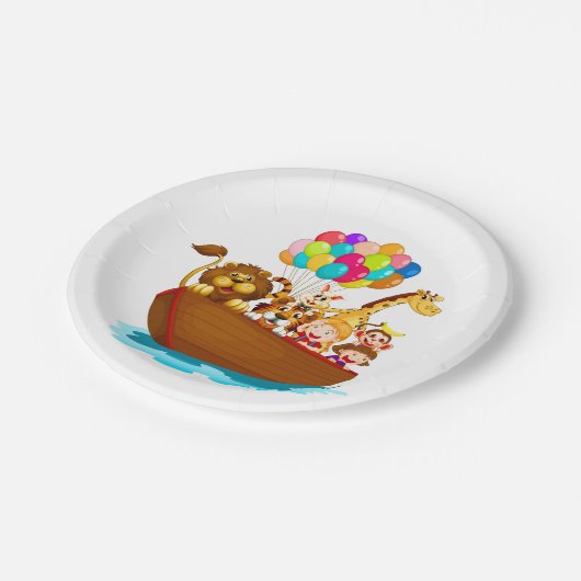 Leuke dieren in een boot met ballonnen papieren bordje (Gekanteld)