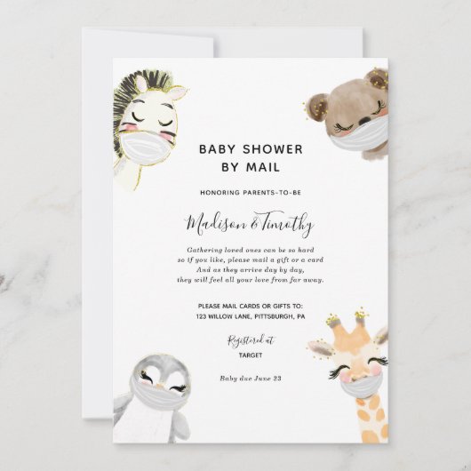 Leuke Dieren in Maskers Baby shower per Mail Kaart (Voorkant)