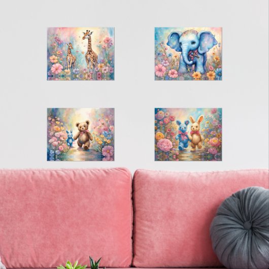 Leuke dieren in pastel bloementuinen muurkunst sets (Woonkamer)