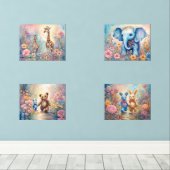 Leuke dieren in pastel bloementuinen muurkunst sets (Houten vloer)