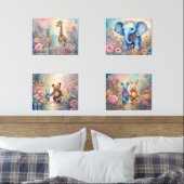 Leuke dieren in pastel bloementuinen muurkunst sets (Slaapkamer)