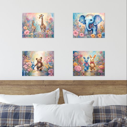 Leuke dieren in pastel bloementuinen muurkunst sets (Slaapkamer)