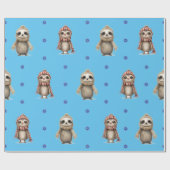 Leuke dieren in Sjaals Kerstmis op Blauw Cadeaupapier (Vlak)