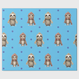 Leuke dieren in Sjaals Kerstmis op Blauw Cadeaupapier