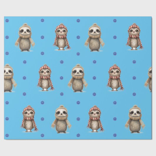 Leuke dieren in Sjaals Kerstmis op Blauw Cadeaupapier (Zoom)