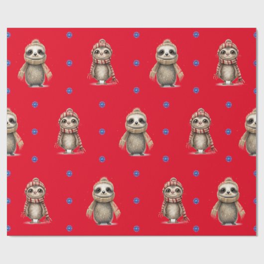 Leuke dieren in Sjaals Kerstmis op Rood Cadeaupapier (Vlak)
