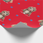 Leuke dieren in Sjaals Kerstmis op Rood Cadeaupapier (Hoek)