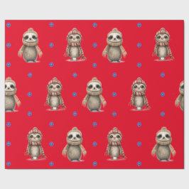 Leuke dieren in Sjaals Kerstmis op Rood Cadeaupapier