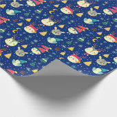 Leuke dieren Kerstbomen Blauwe Kerst Cadeaupapier (Hoek)