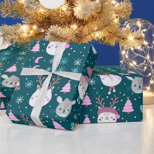 Leuke dieren Kerstbomen Groene Kerst Cadeaupapier (Feestdagen)