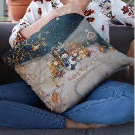 Leuke dieren, Kinder Kerst blauw Kussen