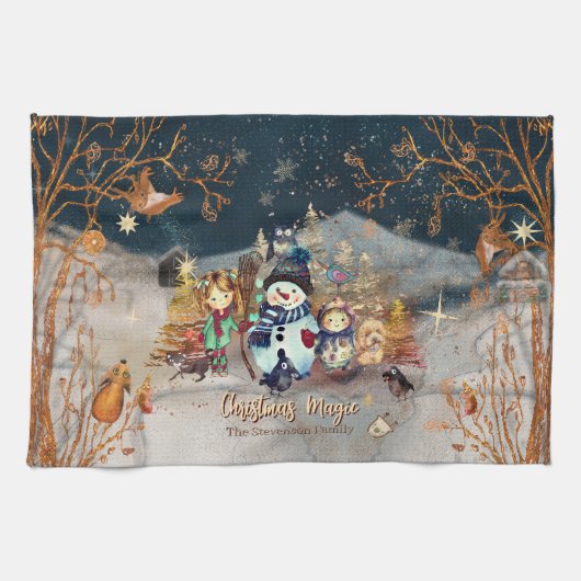 Leuke dieren, Kinder Kerst blauw Theedoek (Horizontaal)