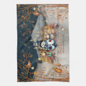 Leuke dieren, Kinder Kerst blauw Theedoek (Verticaal)