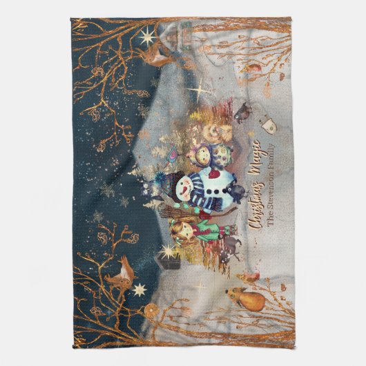 Leuke dieren, Kinder Kerst blauw Theedoek (Verticaal)