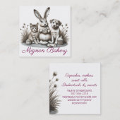 Leuke dieren konijntje kat eten koekje bakkerij vierkante visitekaartje (Voorkant / Achterkant)
