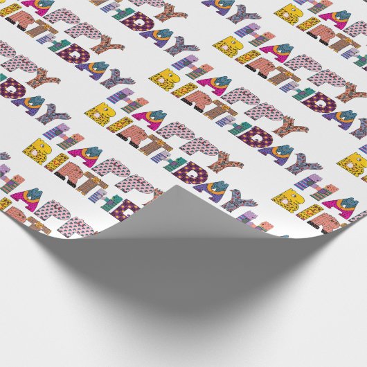 Leuke Dieren Leuk Gelukkig Verjaardagsscript Multi Cadeaupapier (Hoek)