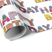 Leuke Dieren Leuk Gelukkig Verjaardagsscript Multi Cadeaupapier (Rol Hoek)