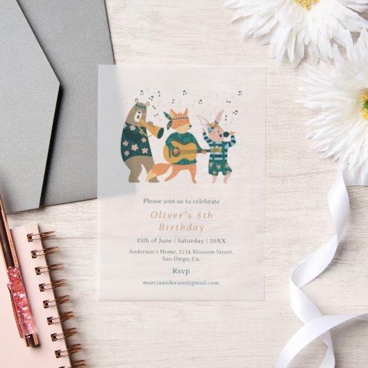 Leuke dieren muziek band verjaardag vellum uitnodigingen (Huwelijk)