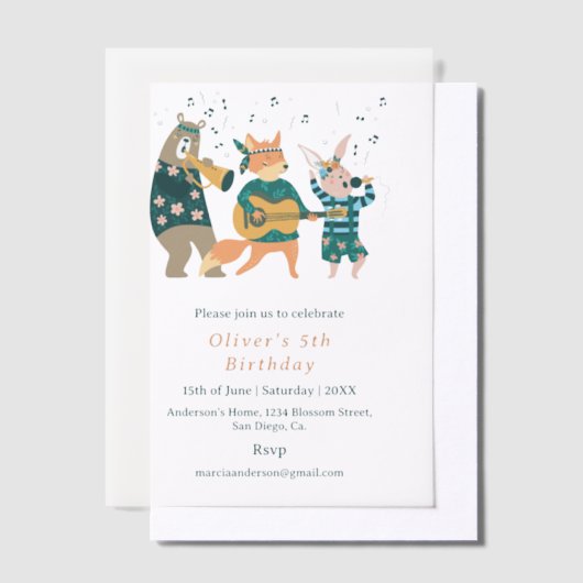 Leuke dieren muziek band verjaardag vellum uitnodigingen (Offset)