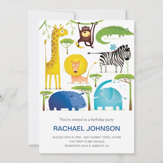 Leuke Dieren Oerwoud Leuke Verjaardag Kinder Blauw Kaart (Voorkant)