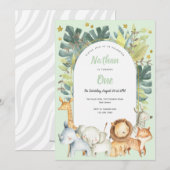 Leuke dieren oerwoud safari eerste verjaardag kaart (Voorkant / Achterkant)