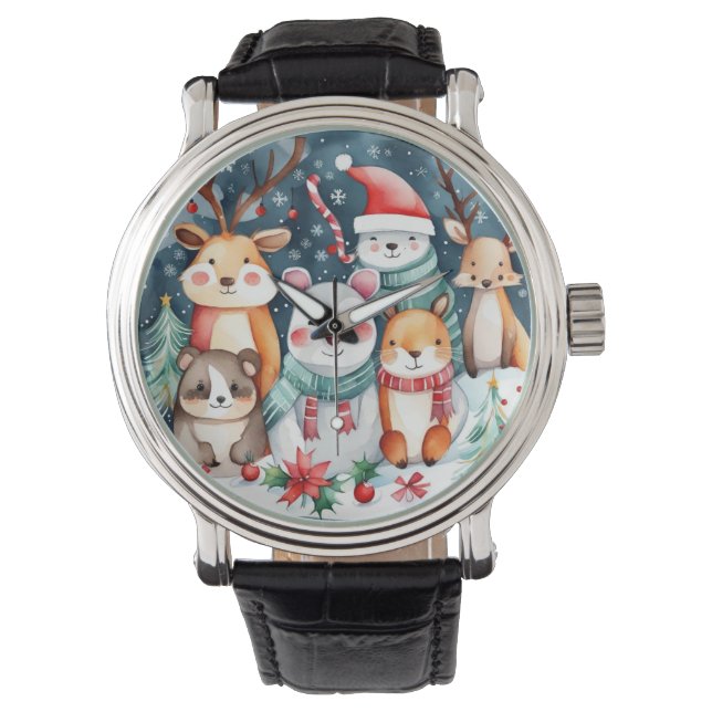 Leuke dieren onder het kerstboomontwerp horloge (Voorkant)