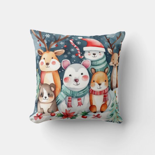 Leuke dieren onder het kerstboomontwerp kussen (Voorkant)