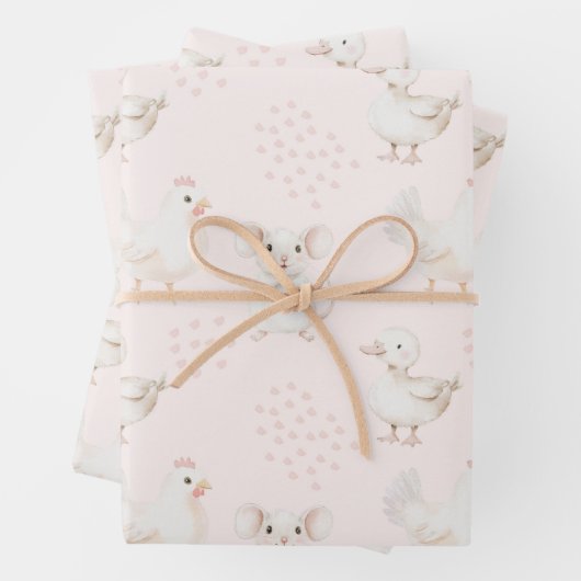 Leuke dieren op roze inpakpapier vel (In situ)