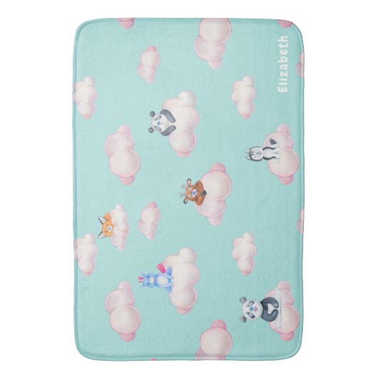 Leuke dieren op wolken monogram badmat (Voorkant Verticaal)
