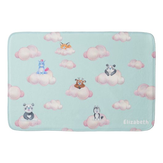 Leuke dieren op wolken monogram badmat (Voorkant)