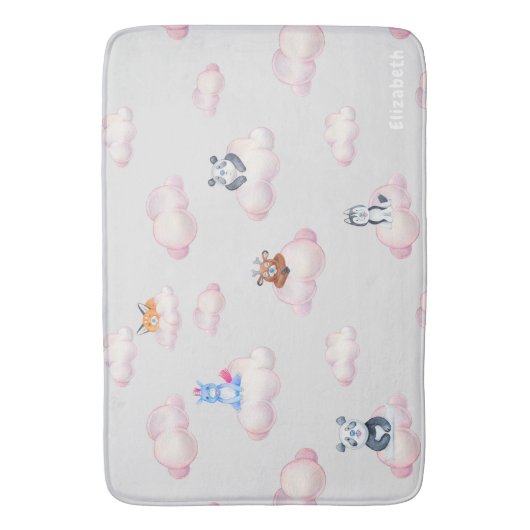 Leuke dieren op wolken monogram badmat (Voorkant Verticaal)
