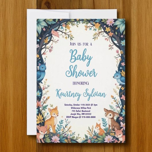 Leuke Dieren Pastel Floral Woodland Baby shower Kaart