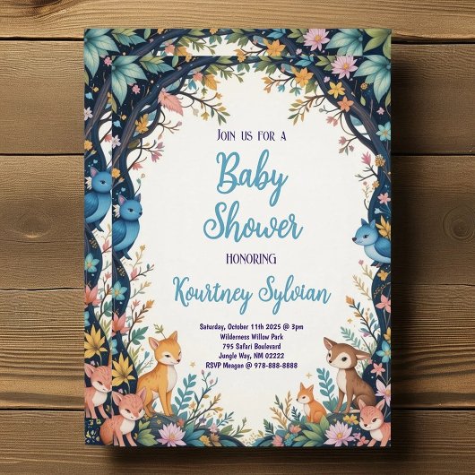 Leuke Dieren Pastel Floral Woodland Baby shower Kaart