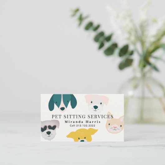 Leuke Dieren Pet Sitter Hond Walker Visitekaartje (Staand voorkant)