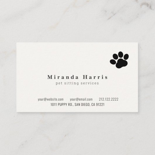 Leuke Dieren Pet Sitter Hond Walker Visitekaartje (Achterkant)