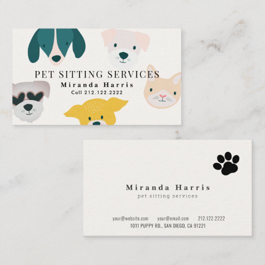 Leuke Dieren Pet Sitter Hond Walker Visitekaartje (Voorkant / Achterkant)