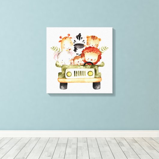 Leuke dieren rijden canvas afdruk (Insitu (Houten vloer))