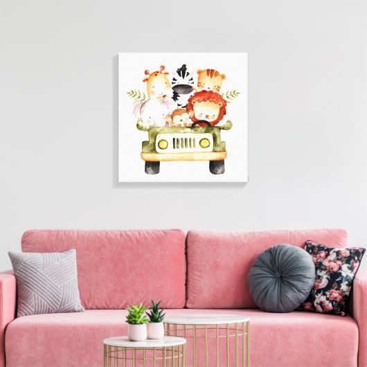 Leuke dieren rijden canvas afdruk (Insitu (Woonkamer))