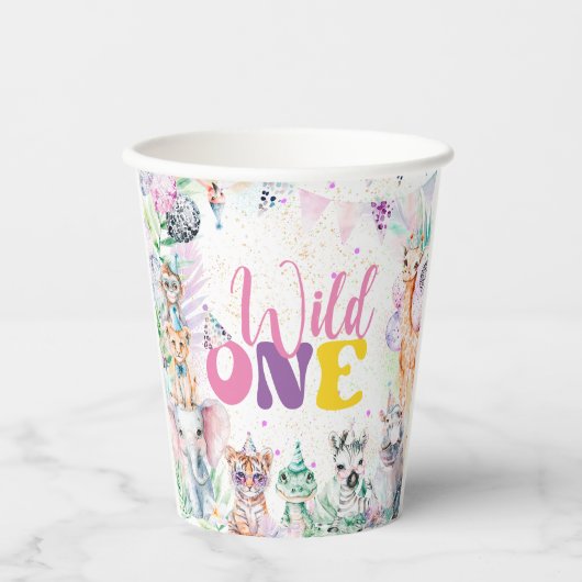 Leuke Dieren Safari Wild Een Verjaardagsfeest Papieren Bekers (Voorkant)
