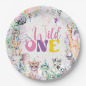 Leuke Dieren Safari Wild Een Verjaardagsfeest Papieren Bordje (Voorkant)