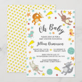 Leuke Dieren Ster en Maan Baby shower Uitnodiging (Voorkant / Achterkant)