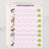Leuke dieren traceren de lijn werkblad voor kinder (Voorkant / Achterkant)