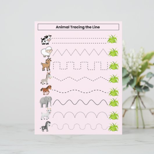 Leuke dieren traceren de lijn werkblad voor kinder (Staand voorkant)