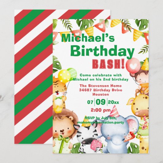 Leuke dieren verjaardagsfeestje kaart (Voorkant / Achterkant)