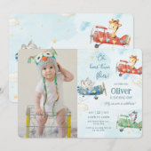 Leuke dieren vliegtuig avontuur tijd vliegt verjaa kaart (Voorkant / Achterkant)