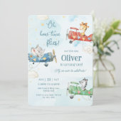 Leuke dieren vliegtuig avontuur tijd vliegt verjaa kaart (Staand voorkant)