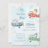 Leuke dieren vliegtuig avontuur tijd vliegt verjaa kaart (Voorkant)