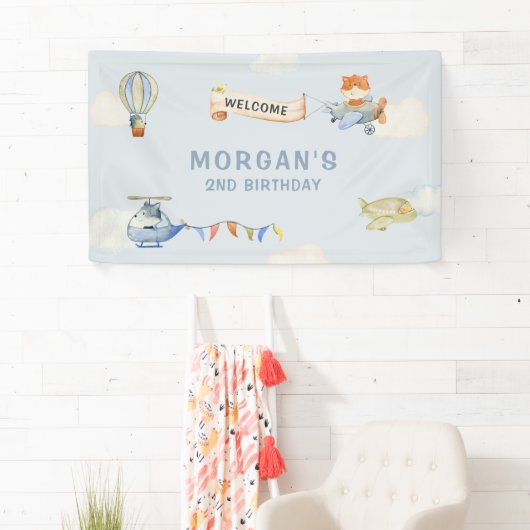 Leuke Dieren Vliegtuig Blauwe Verjaardag Banner (Insitu)